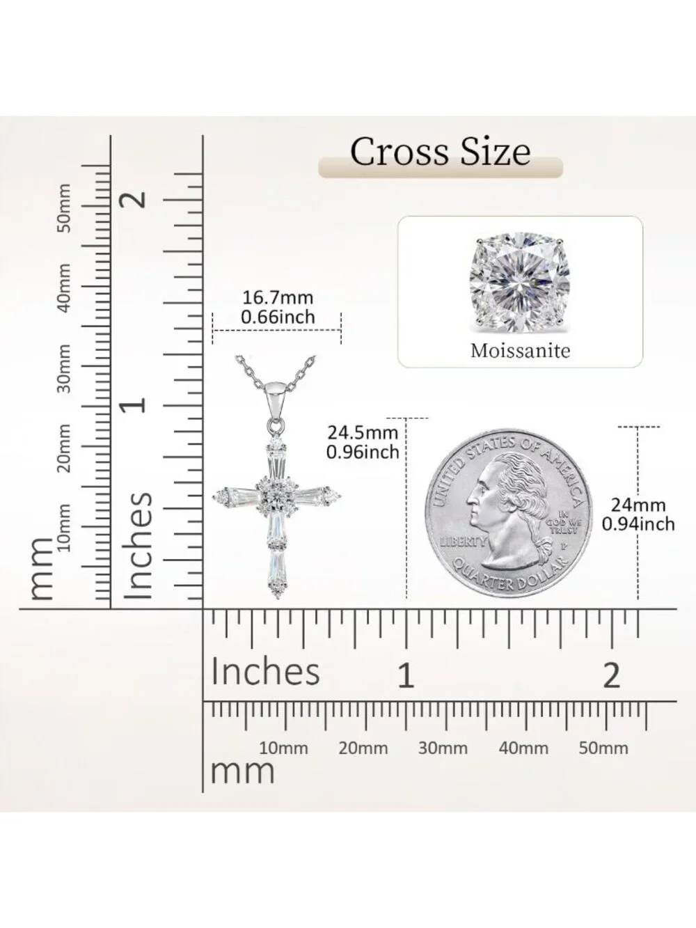 Stunning Moissanite Cross Necklace in Sterling Silver - Perfect Wedding